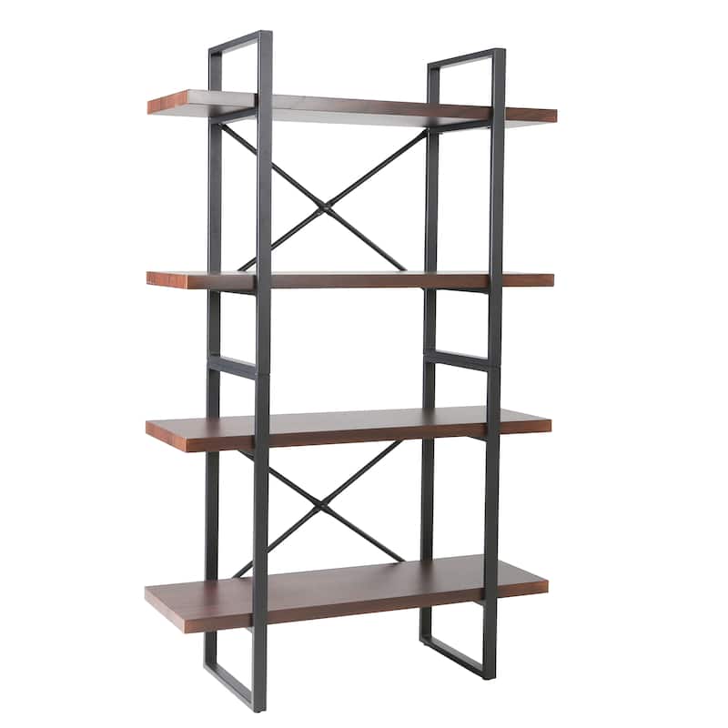 4-Tier Industrial Open Wider Etagere Bookcase Metal Frame Wood Shelves for living room - 35.4" x 12.5" x 56.7"
