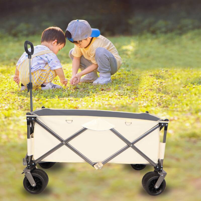 Heavy Duty Utility Beach Wagon Cart for Sand with Big Wheels - White