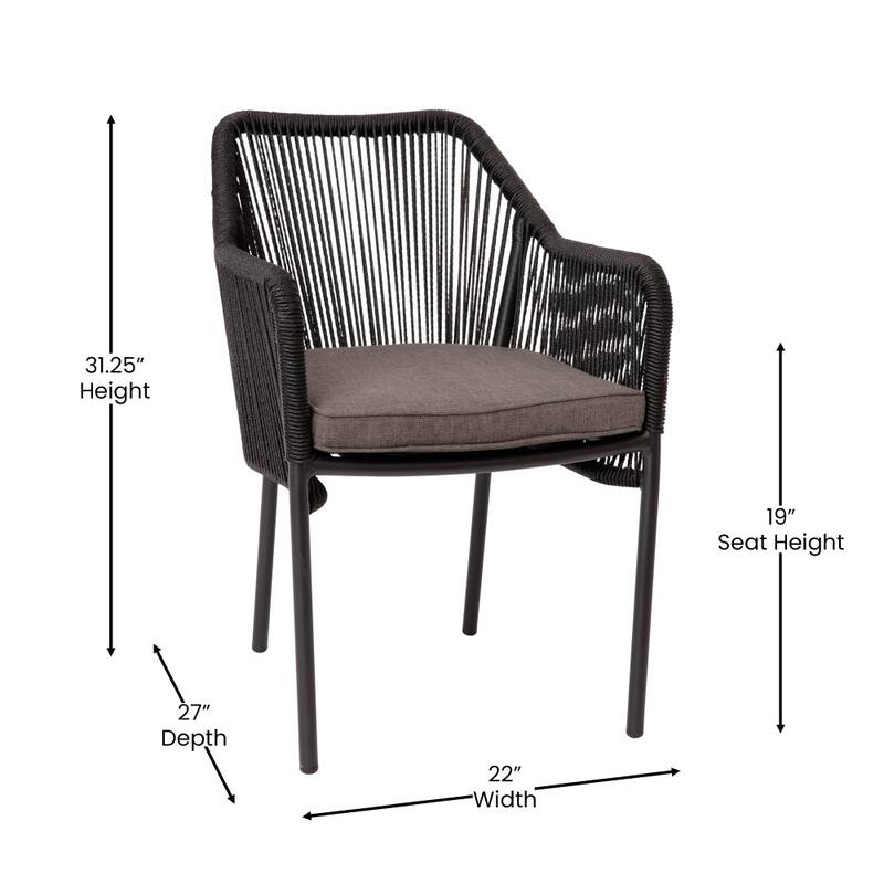 Woven Indoor/Outdoor Stacking Club Chairs - Cushions-Set of 2