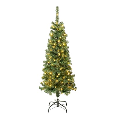 National Tree Company 4.5 ft. Pre-lit Artificial Linden Spruce Wrapped Tree 150 Warm White LED Lights- UL - 4.5 Foot