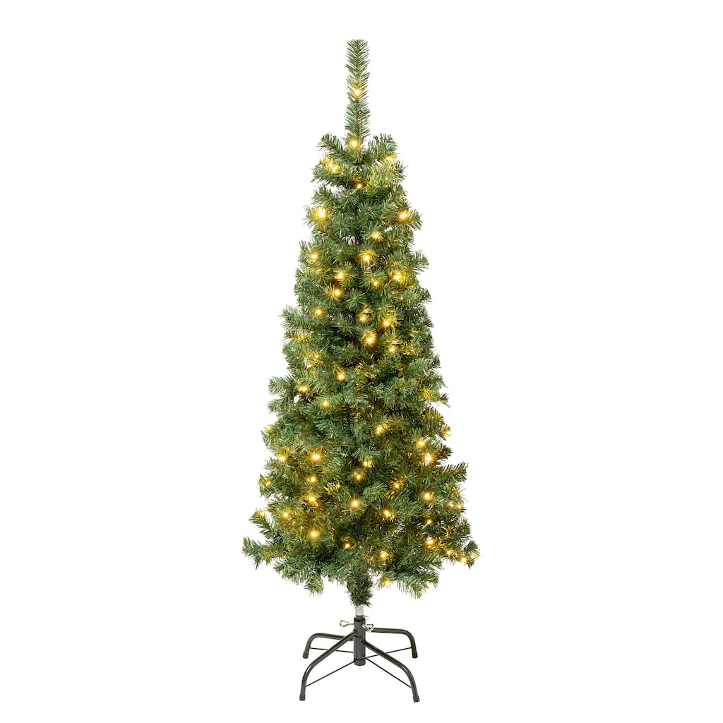 National Tree Company 4.5 ft. Pre-lit Artificial Linden Spruce Wrapped Tree 150 Warm White LED Lights- UL - 4.5 Foot