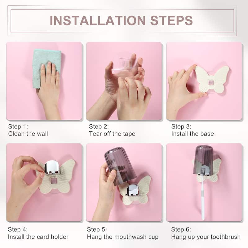 1 Set Wall Mounted Toothbrush Holder, Cute Hanging Toothbrush Holder with Cup, 4.33"x3.35"