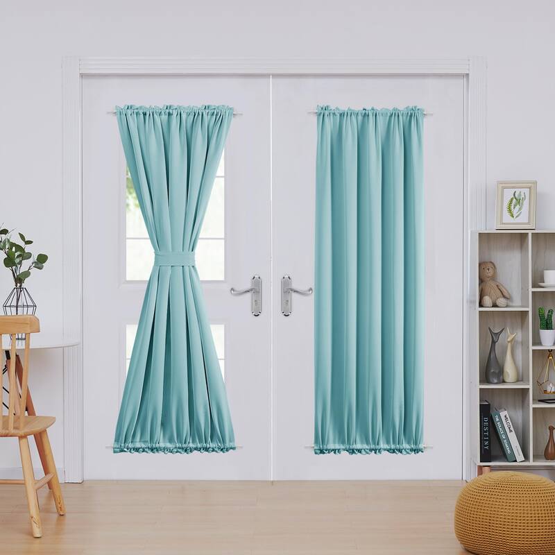 Deconovo French Door Curtain with Rod Pocket and Tieback 1 Panel - W36 x L72 - Aqua Blue
