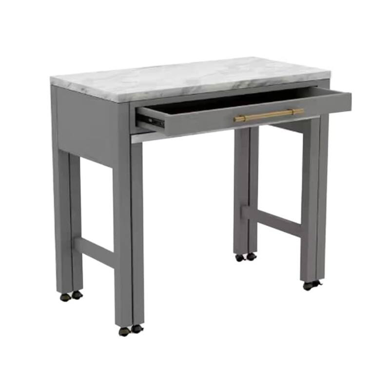 Rustic 3pc Dining Set Counter Height Dining Table w Storage drawer Faux Marble Top 2x Stools Light Gray Dining Room Furn