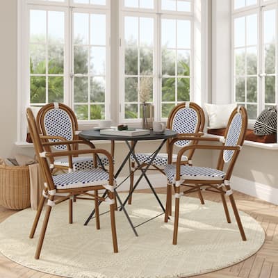 4 Pack All-Weather Commercial Paris Chairs with Arms and metal Frames