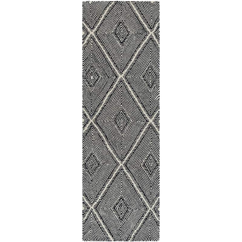 Livabliss Maroc Moroccan Diamond Hand Tufted Area Rug - 2'6" x 8' Runner - Black/Beige