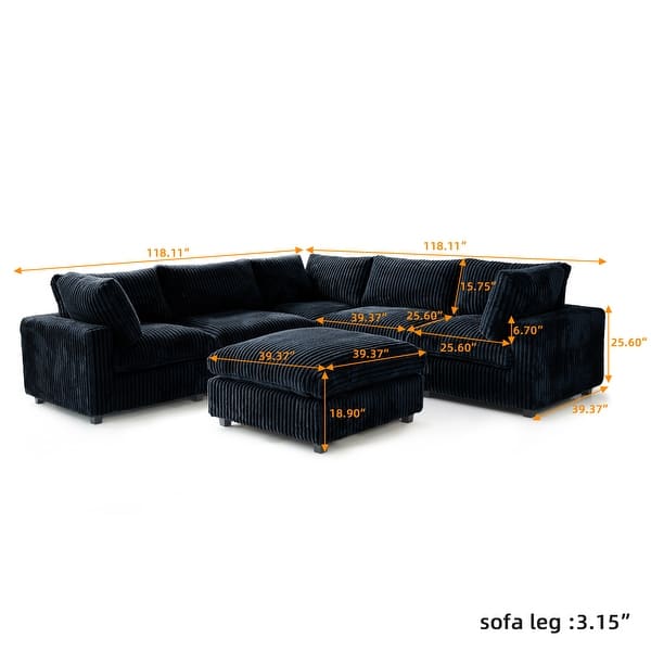 dimension image slide 1 of 10, Cloud Corner Sofa Soft Plush Upholstered Modular Sectional Sofa Down Filled Living Room Couch
