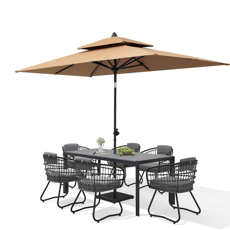 9/11-Piece Outdoor Patio Dining Set Aluminum Table and Chairs w/10 ft Market Umbrella and Base