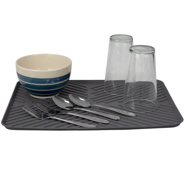 Large Ridged Plastic Non-Skid Dish Drying Mat, Grey