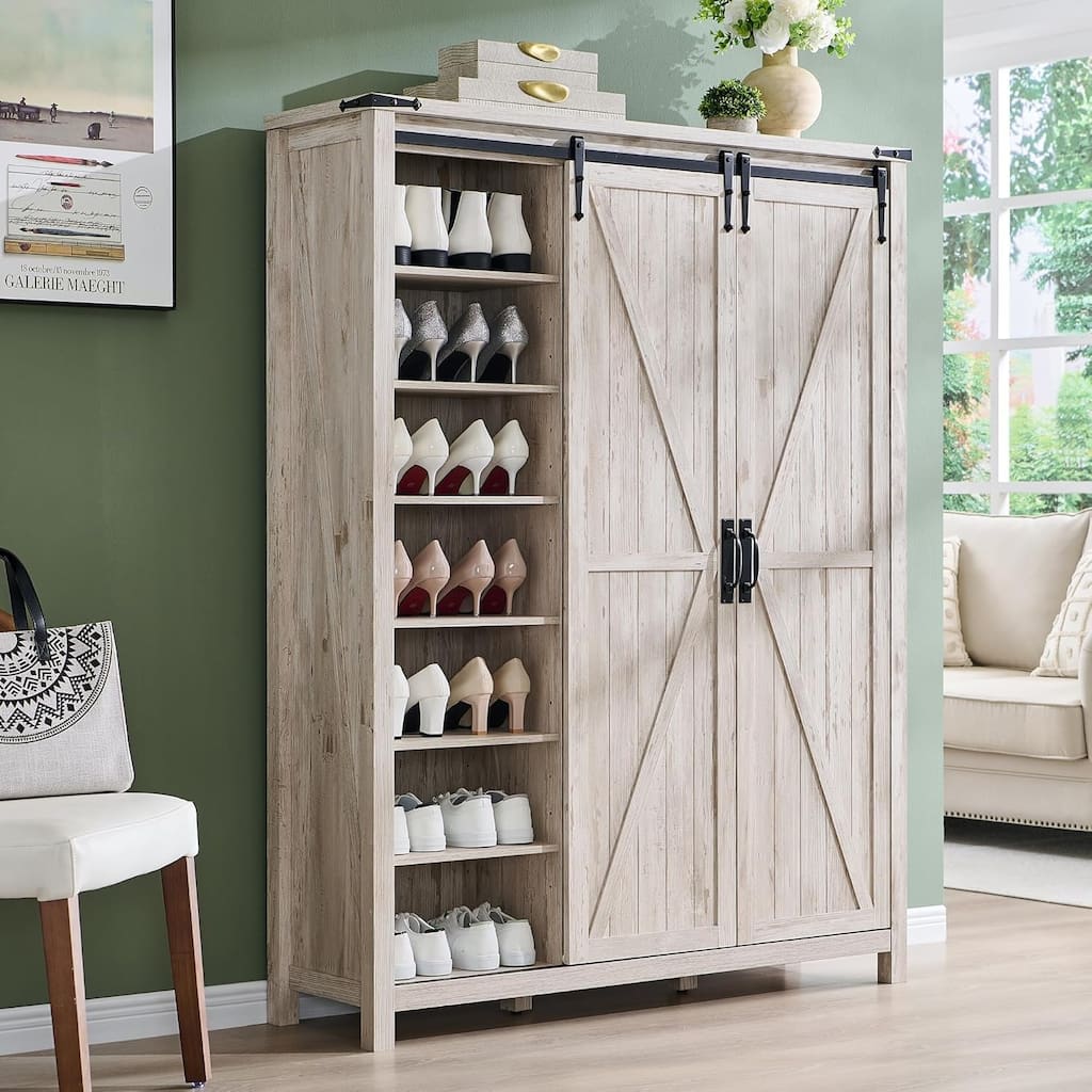 Farmhouse Shoe Storage Cabinet, 7-Tier Shoe Organizer, Shoe Rack