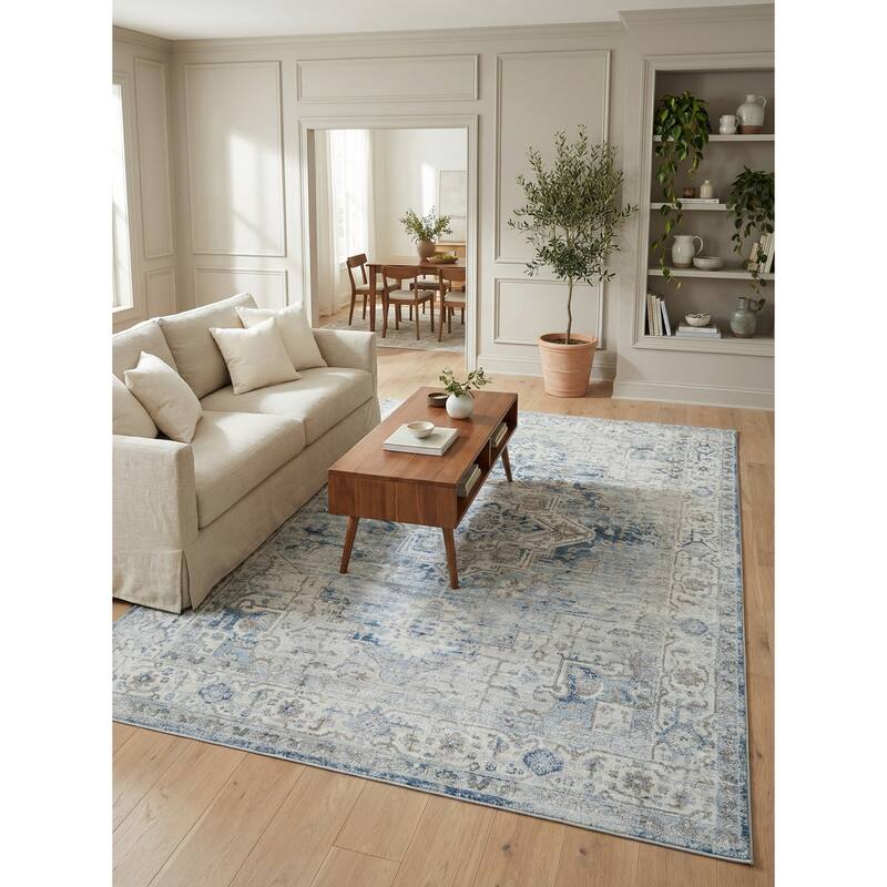 The Met X Exquisite Rugs Vintage Looms Blue/Beige Area Rug.