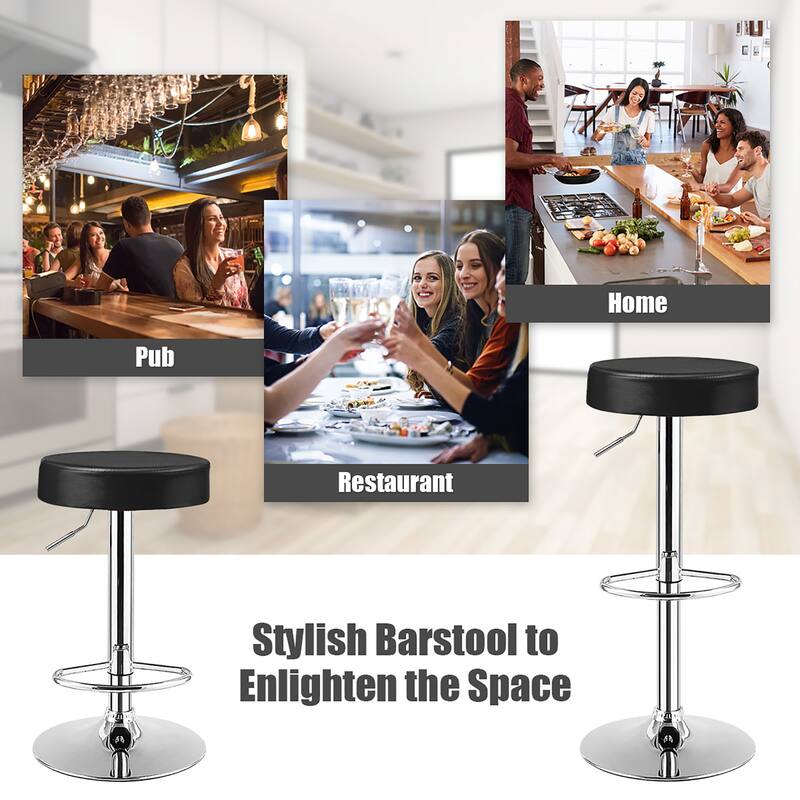 Costway Set of 2 Round Bar Stool Adjustable Swivel Pub Chair w/