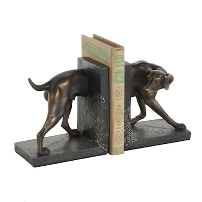 Black Polystone Greyhound Dog Bookends with Gold Accents and Black Stands (Set of 2)