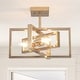 preview thumbnail 53 of 61, Zjvaive 3-Light Rectangular Semi Flush Mount Ceiling Light Farmhouse Metal Cage Light Fixture Brass