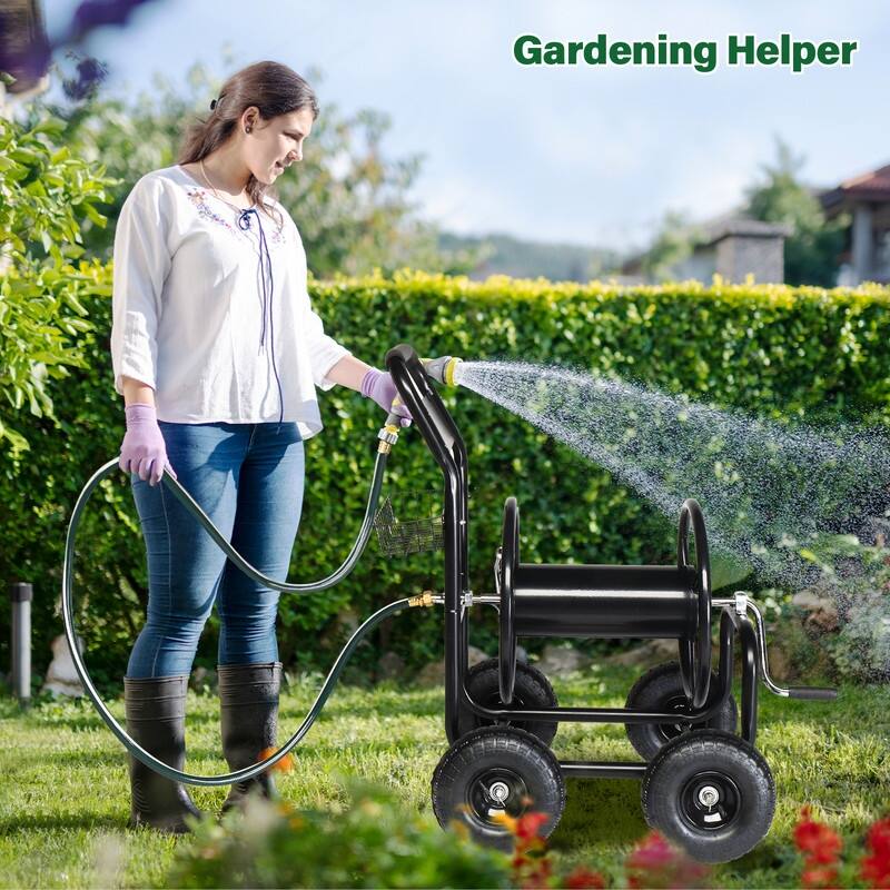 Iron Four-Wheel Hose Reel Cart