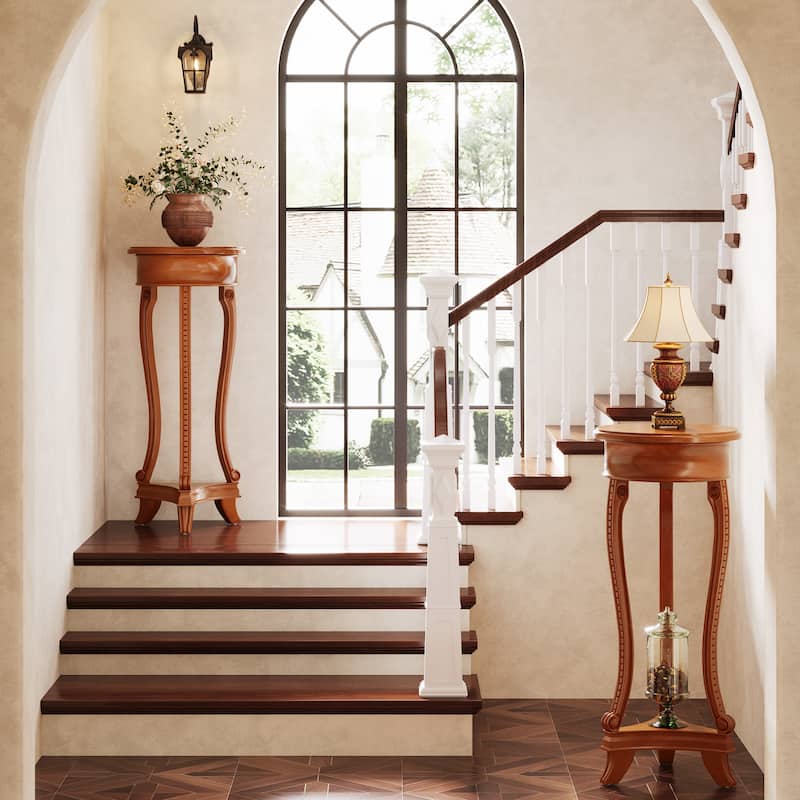 2-Tier Round Plant Table Indoor Flower Pot Stand with Curved Frame