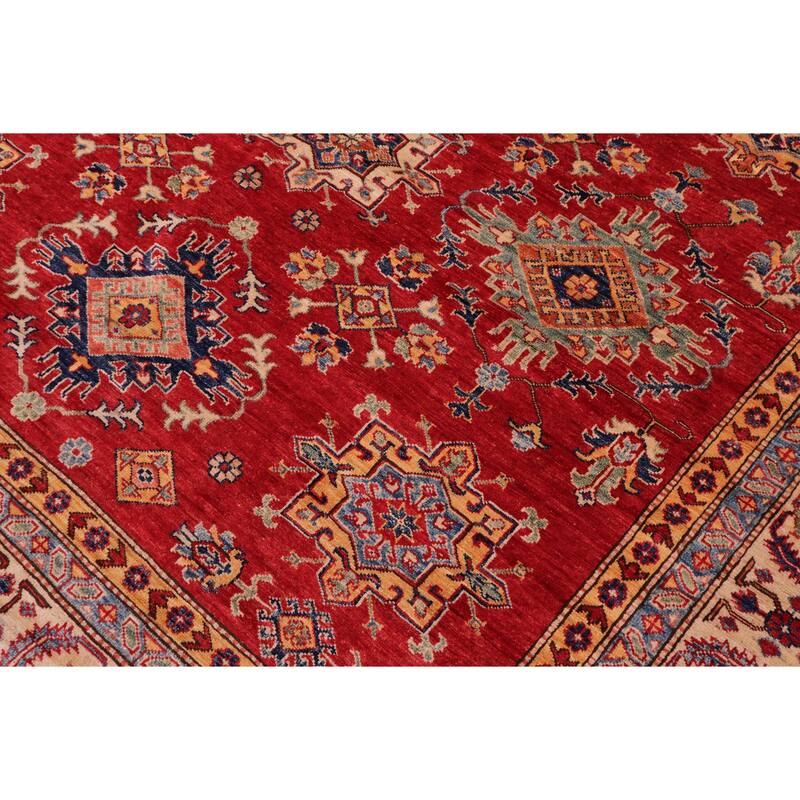 Rustic Super Kazak Nova Red/Beige Hand Knotted Wool Rug - 8'5'' x 10'3''