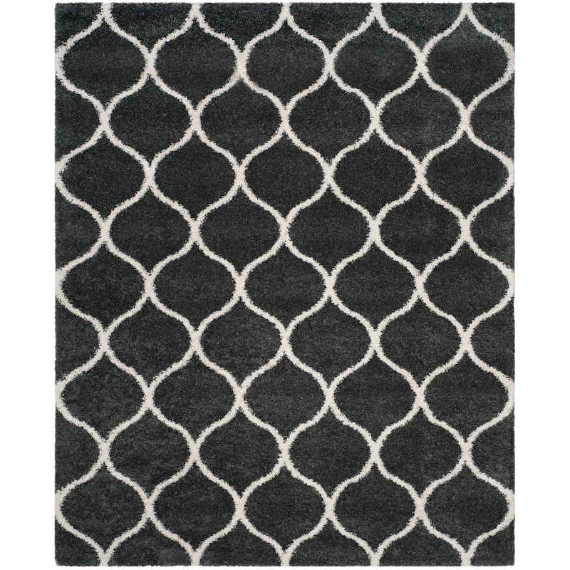 SAFAVIEH Hudson Shag Pushpa Trellis 2-inch Thick Area Rug - 9' x 12' - Dark Grey/Ivory
