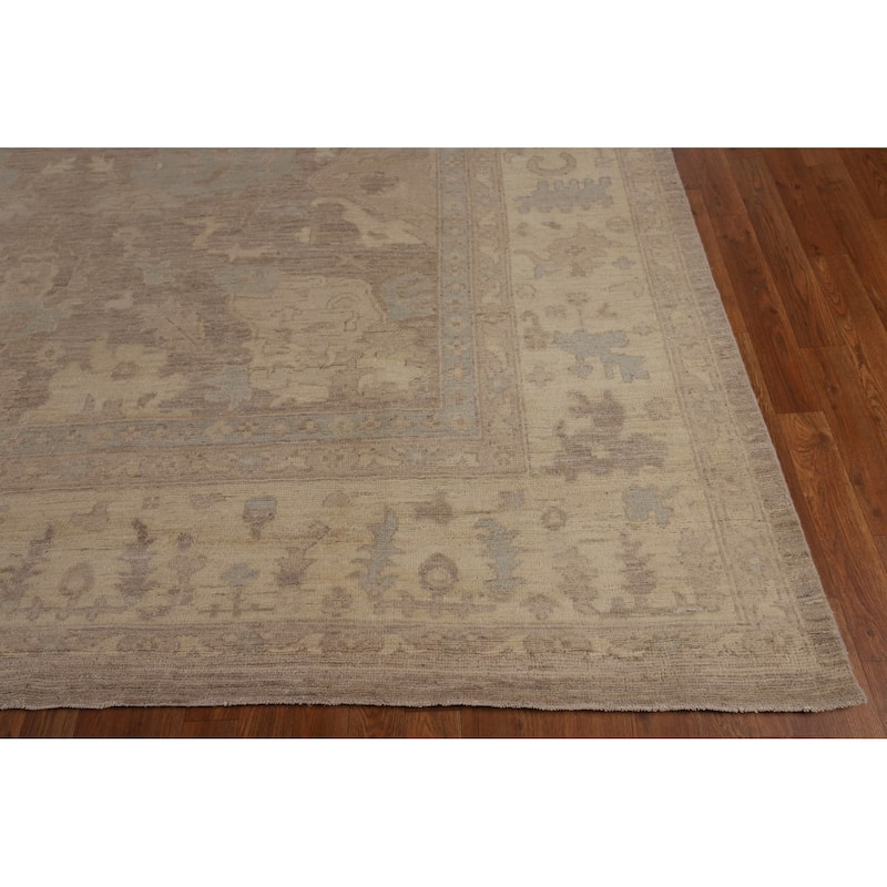 Vegetable Dye Oushak Turkish Large Area Rug Handmade Beige Wool Carpet - 9'9"x 13'6"