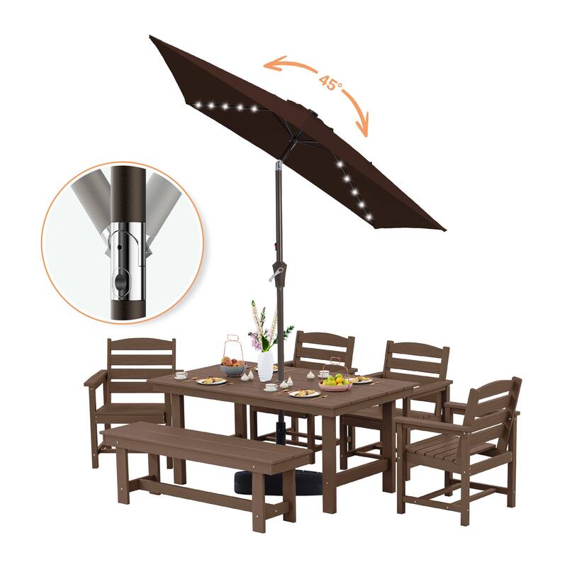 6.5*10ft Rectangular Patio Market Umbrella with LED Lights,Crank & Tilt