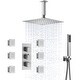 preview thumbnail 16 of 33, 12" Ceiling Mount Rainfall 3 Way Thermostatic Shower Faucets Sets with 6 Body Jets