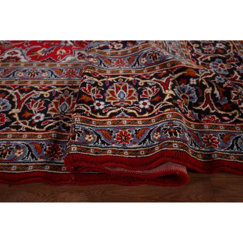Floral Red Kashan Turkish Rug Machine Made Living Room Carpet - 9'7" x 12'5"