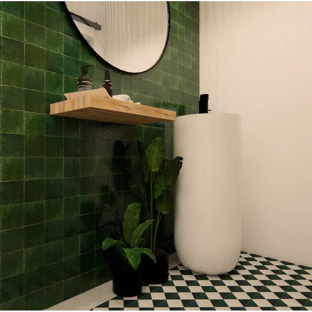 Handmade 4x4-in Moroccan Mosaic Solid Color Dark Green