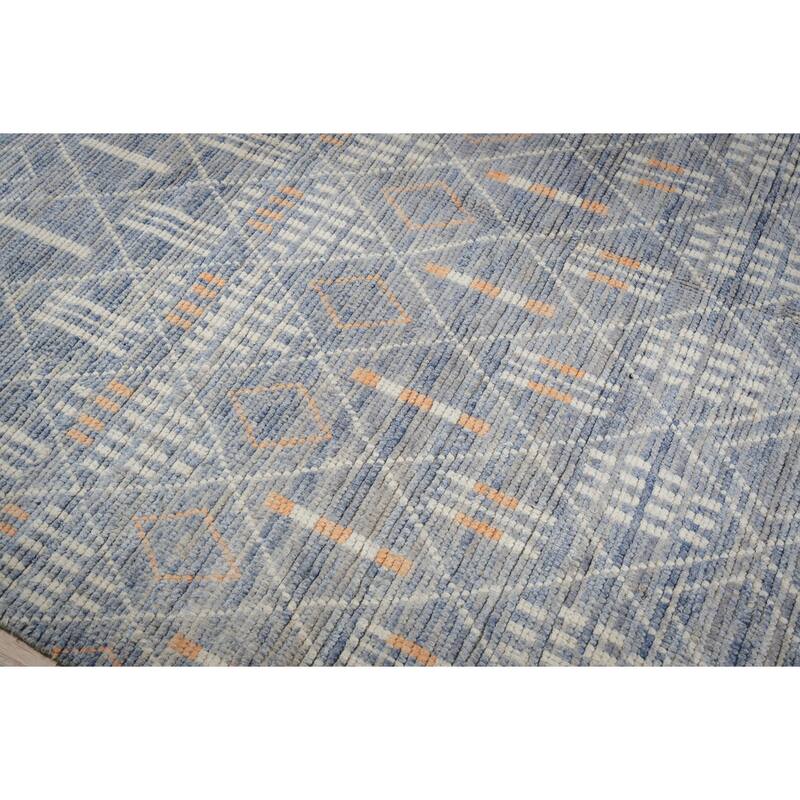 Home Decor Blue Hand-Knotted Wool Contemporary Marrakech Handspun Area Rug Stylish and Elegant Rug for Living Room, Bedroom, Off