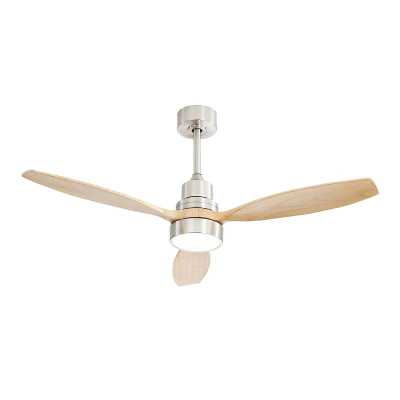 52 Inch Integrated LED Ceiling Fan with Light and Remote Control Solid Wood Blades for Living Room