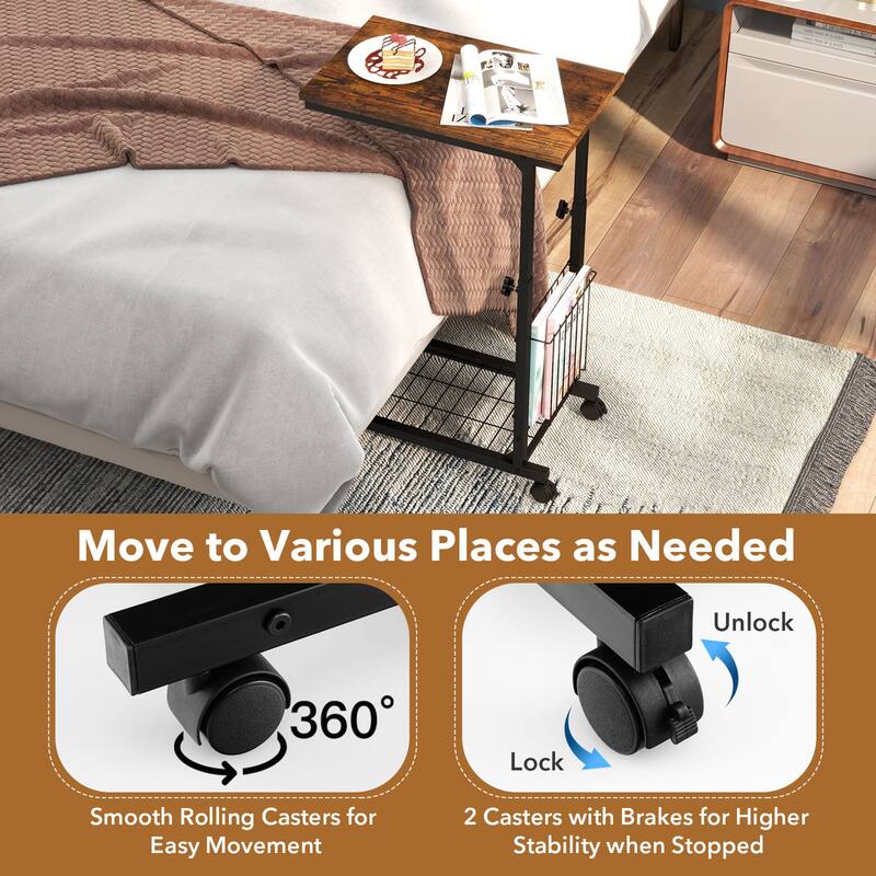 Gymax Set of 2 C-shaped Sofa Side Table Height Adjustable Compact End
