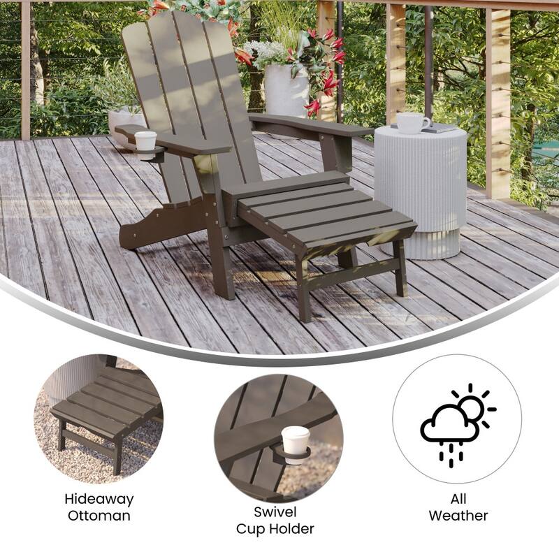 Commercial All-Weather Adirondack Chair with Pullout Ottoman & Cupholder