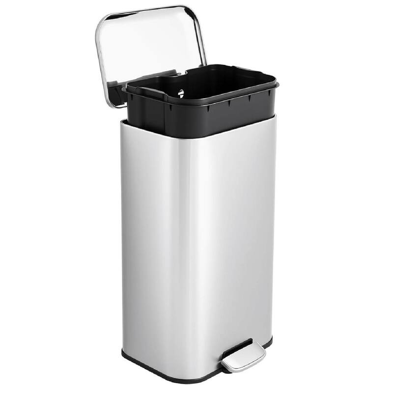 8 Gal Fingerprint-Proof Step Rubbish Bin, Trash Can for Bathroom, Kitchen - Silver