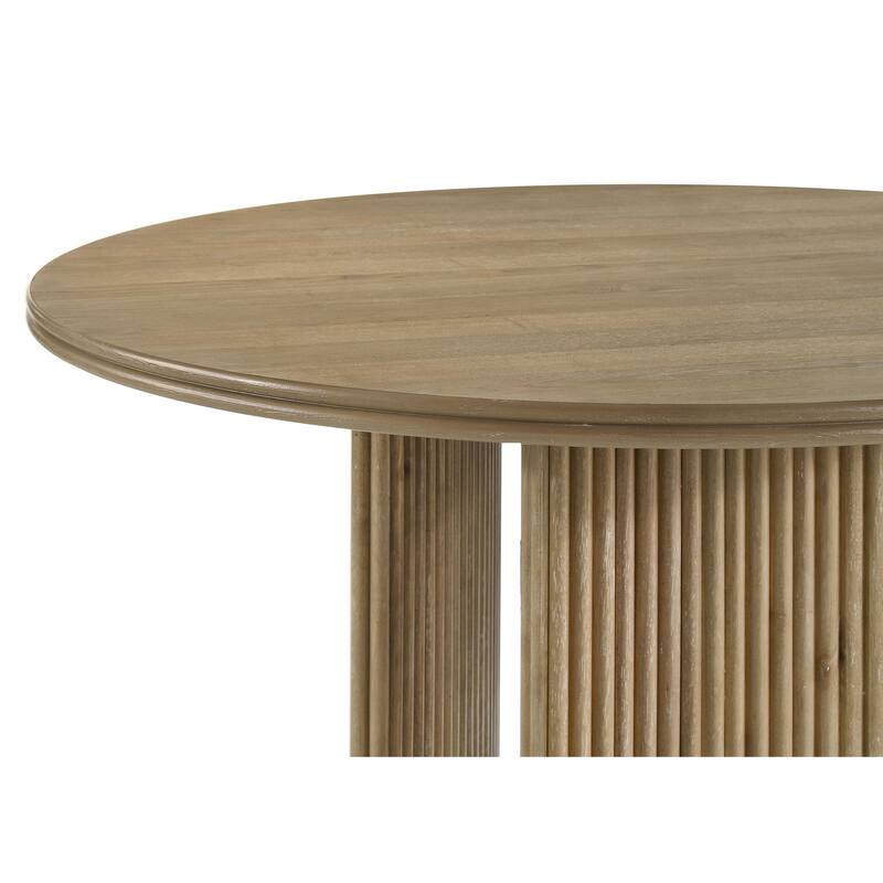 Adina 53-inch Round Wood Dining Table Distressed Light Brown