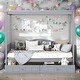 preview thumbnail 11 of 17, Twin Wooden Canopy Bed With Beautiful Finish,Sleek Exterior Profile, Built-In Backrest,With Clean Lines For Timeless Look,White