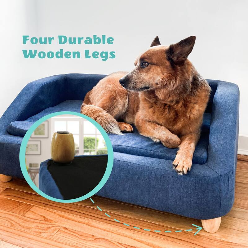 Critter Sitters 36-In. Microfiber Rectangle Pet Bed for Medium-Sized Dogs, Blue