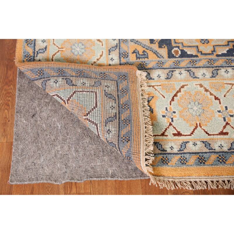 Geometric Viss Indian Area Rug Handmade Orange Wool Carpet - 8'10" x 12'1"