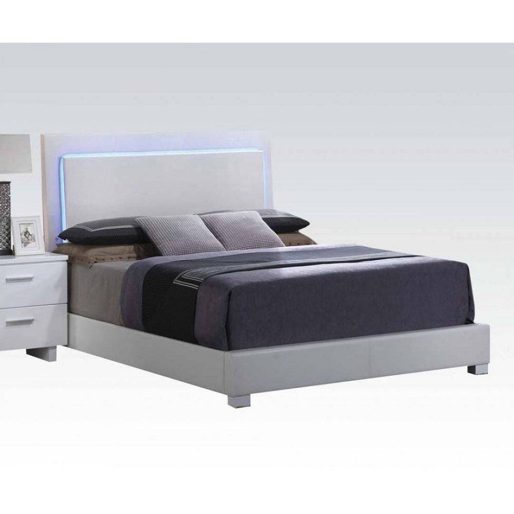 Queen Size Casual Bed with Synthetic Leather Footboard