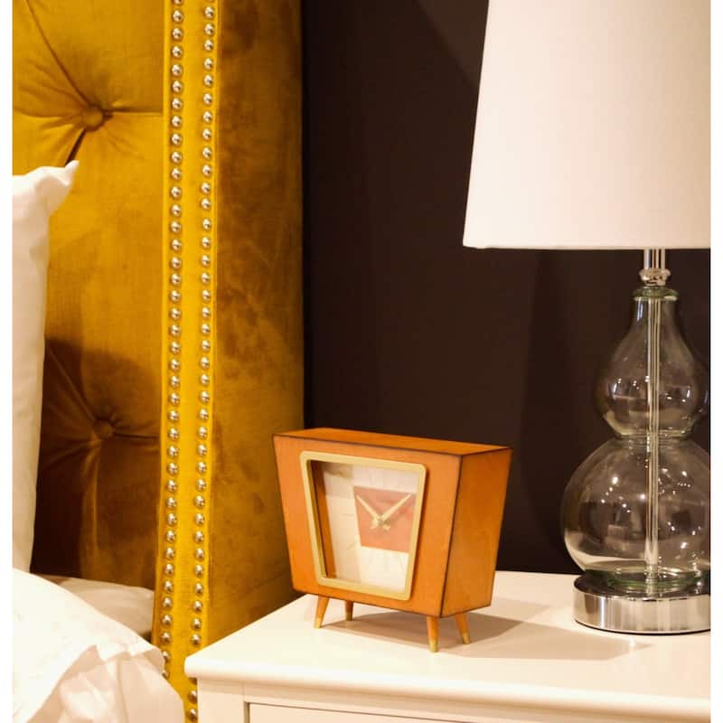 Retro-Style Wooden Table Clock - 8" - Brown and Gold