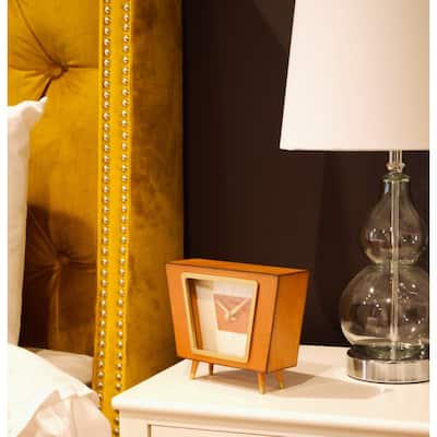 Retro-Style Wooden Table Clock - 8" - Brown and Gold
