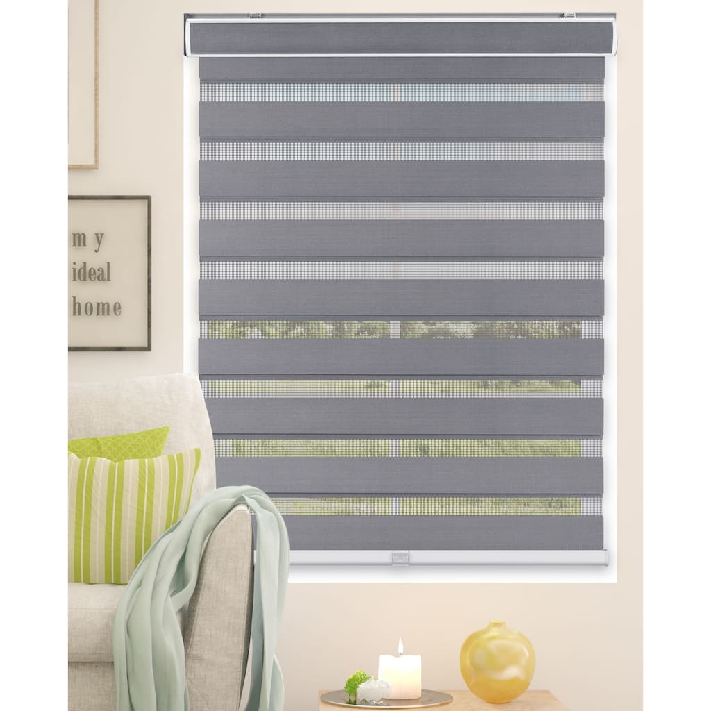 Arlo Blinds Grey Cordless Zebra Striped Roller Sheer or Privacy Shade