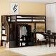 preview thumbnail 19 of 110, Twin/Full Size Loft Bed with Storage Staircase, Wardrobe and Desk, Solid Wood Loft Bedframe with 2 Storage Drawers and Shelves Espresso - Twin