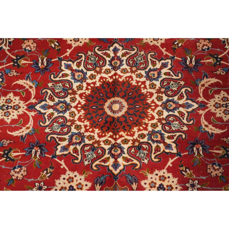 Hand Knotted Oriental 100% Wool Carpet Traditional Floral Red Isfahan Area Rug - 9' 9'' X 7' 6''