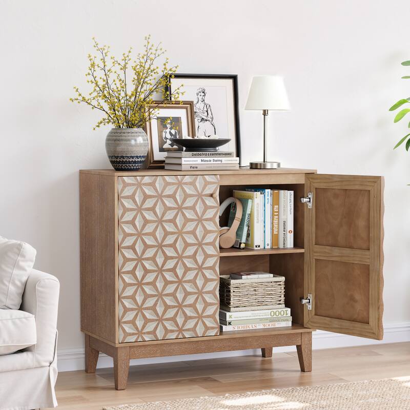 Sideboard Cabinet with Geometric Doors, Multi-functional Wooden Storage Cabinet, Accent Cabinet with Adjustable Shelves