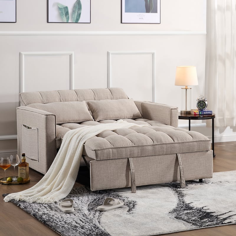 Modern 76.5" Length Pull Out Tufted Convertible Loveseat Upholstery Reclining Sleeper Sofa Bed