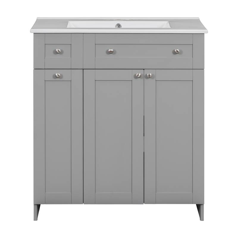 30-Inch Blue Bathroom Vanity with Undermount Ceramic Sink, Soft Close Doors, Ample Storage, and Silver Accents - 18in L MDF