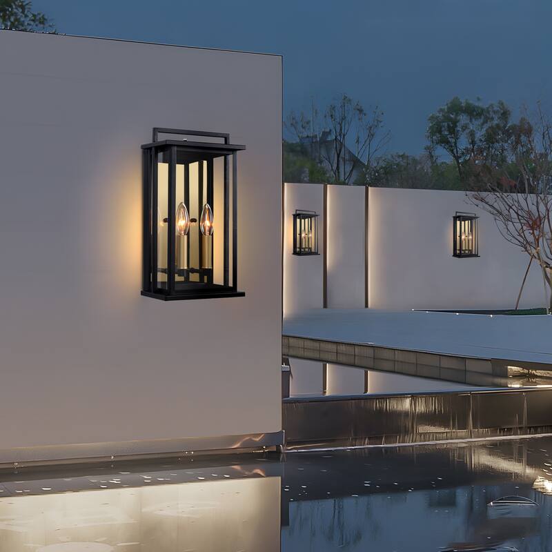 1-Light Black Dusk to Dawn Outdoor Wall Lantern with Mirror Glass - W8.11" x D5.9" x H15.35"