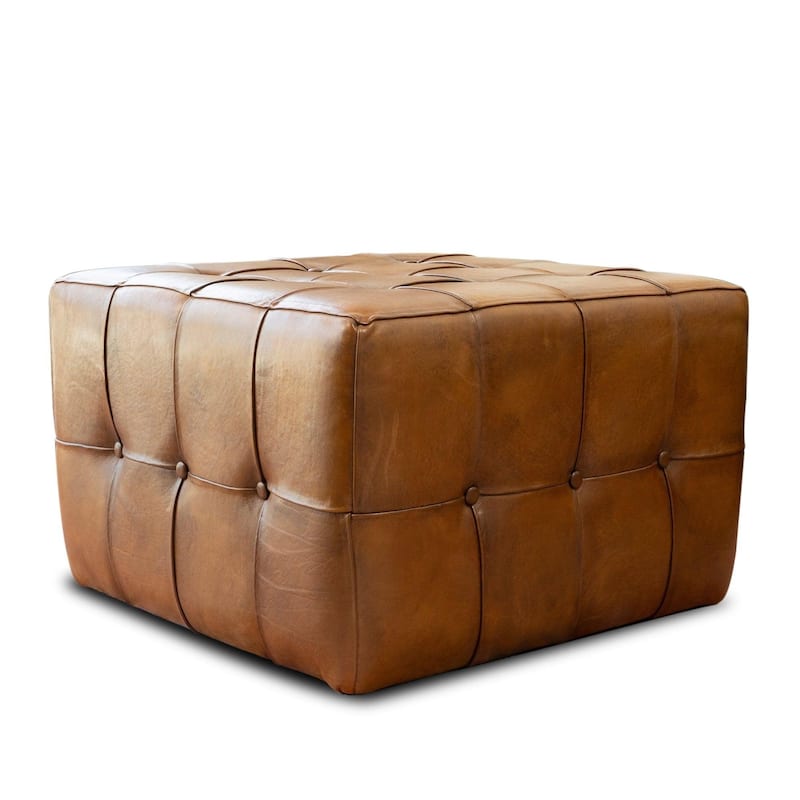 GDF Studio - Benjiro Modern Square 18" Genuine Leather Tufted Ottoman Coffee Table Bench