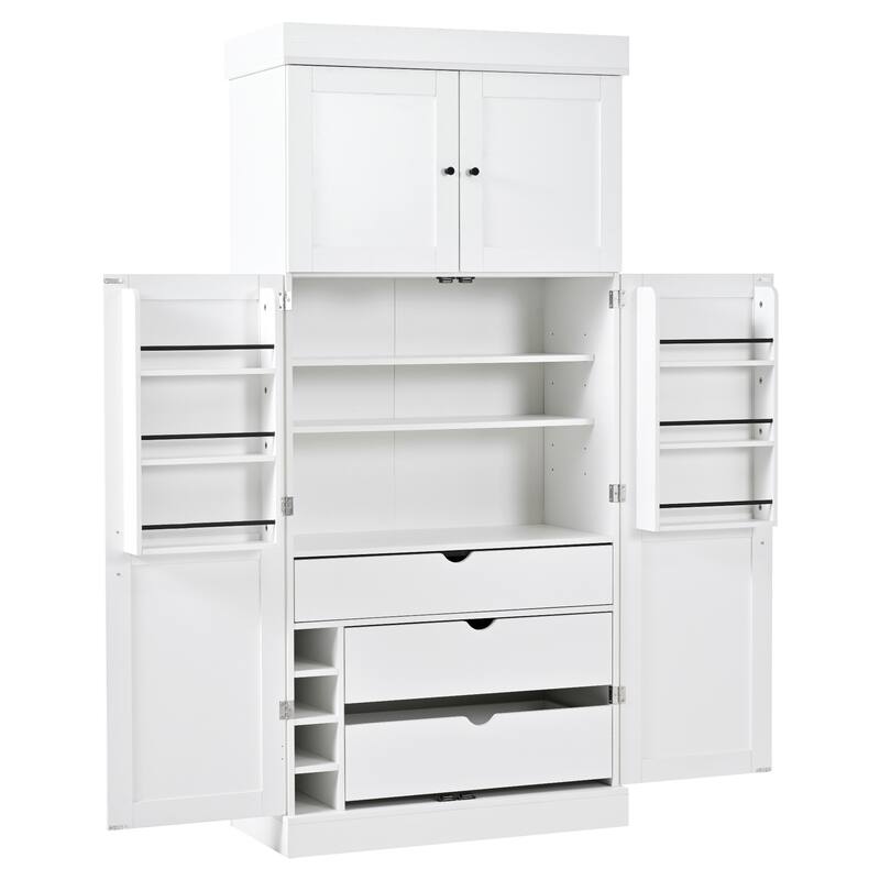 77" Tall Buffet Sideboard Storage Cabinet for Dining Room, Freestanding Kitchen Pantry Cabinetwith Drawers and Wine Racks