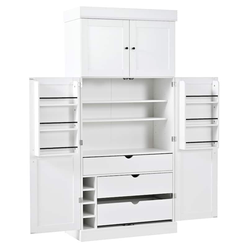 77" Tall Modern Shaker Kitchen Pantry with Wine Rack, Freestanding Storage Cabinet with Drawers & Door Shelves