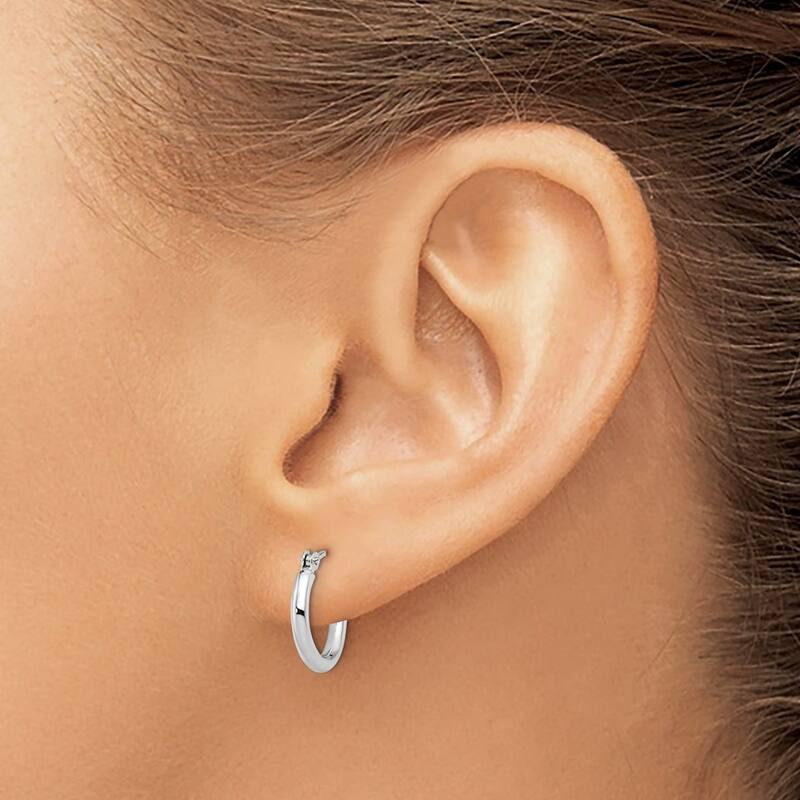 Curata 10k White Gold Polished Hinged 2x13mm Hoop Earrings